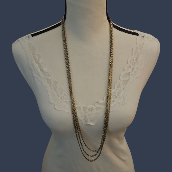 Vintage Silvertone Multi-chain Curb Oval Link Snail Long Layered Necklace - Picture 1 of 5